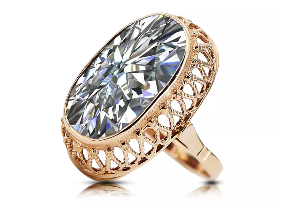 Vintage Pierścionek Cyrkonia Oryginalny wyrób Vintage 14k z różowego złota vrc129r